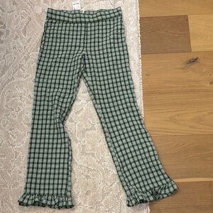 Free People Green Plaid Ruffle Pants